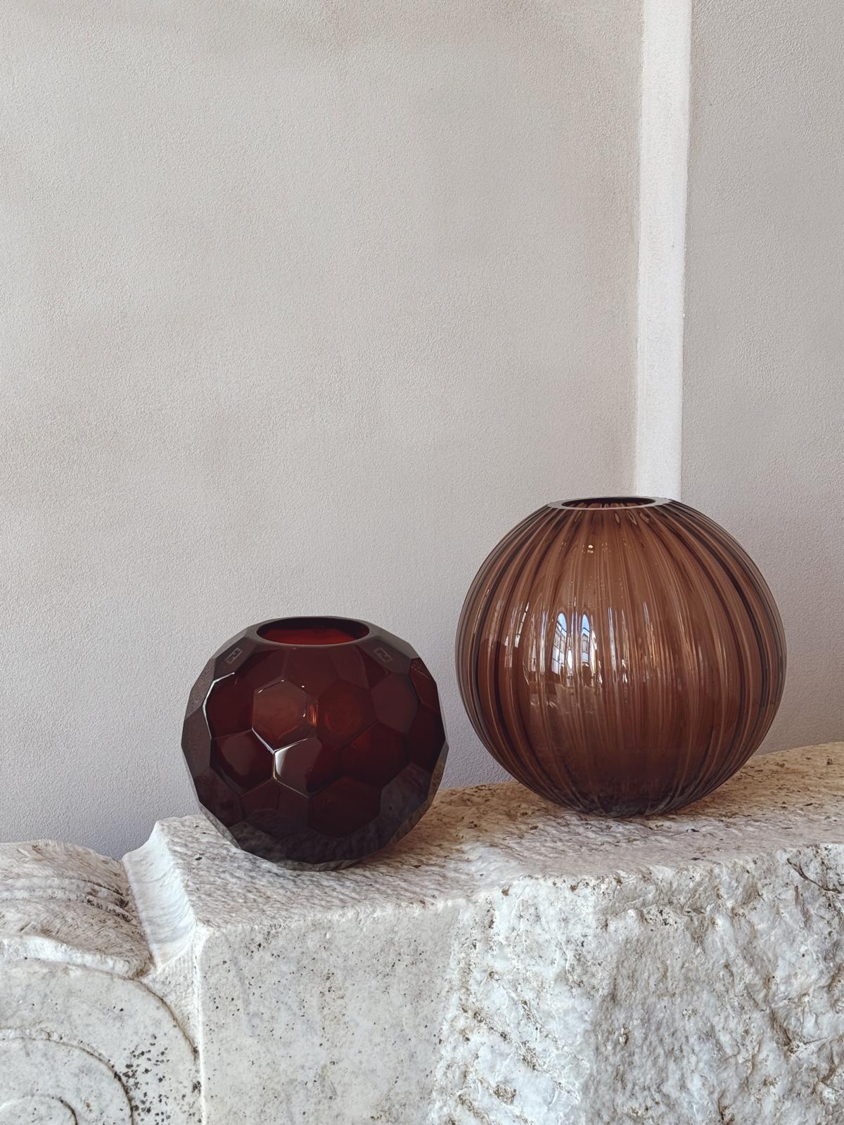Pair of Murano Glass Spherical Vases by Fendi Casa