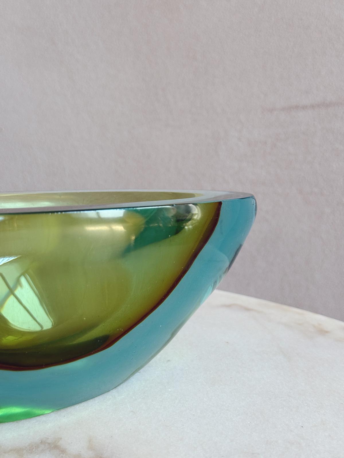 1970s Turquoise and green sommerso Flavio Poli Bowl