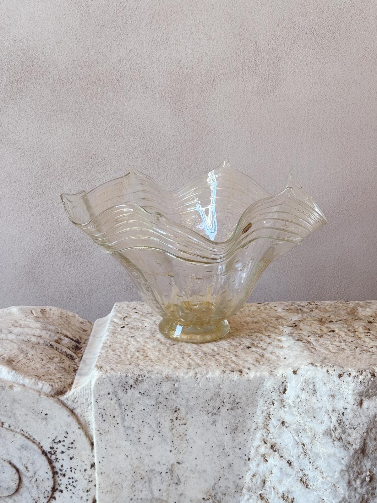 1960s Murano Glass Gold & Transparent Fluted Centrepiece