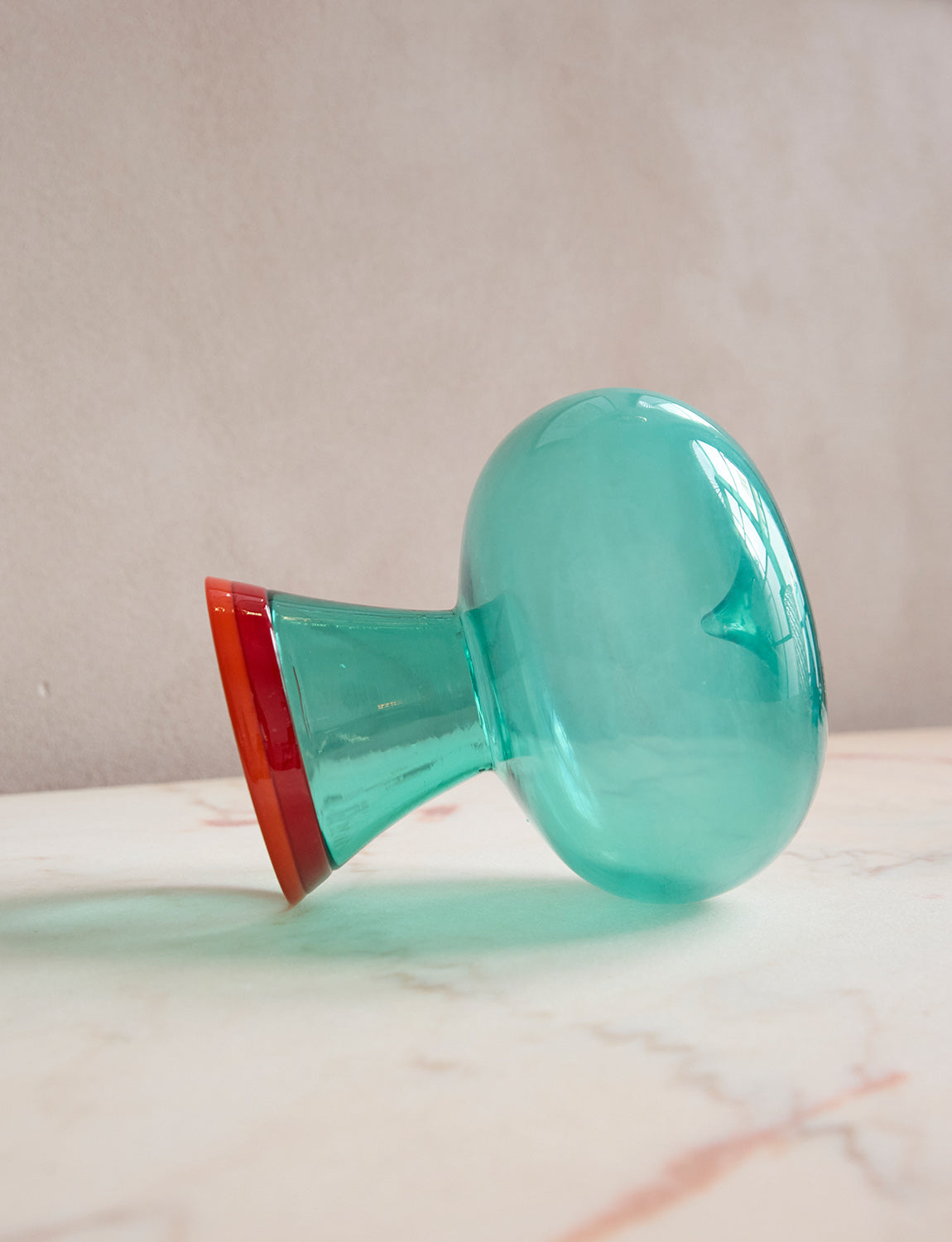 Hand-blown Turquoise Vase with Red and Orange Collar, Flavio Poli, 1955