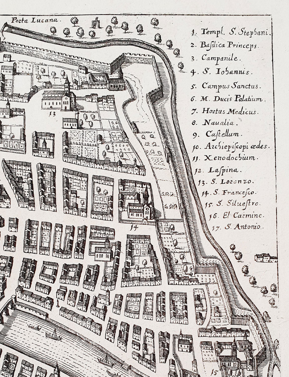 Original Parchment Map of the city of Pisa dated 1640