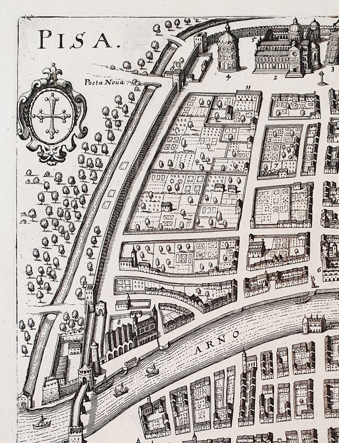 Original Parchment Map of the city of Pisa dated 1640