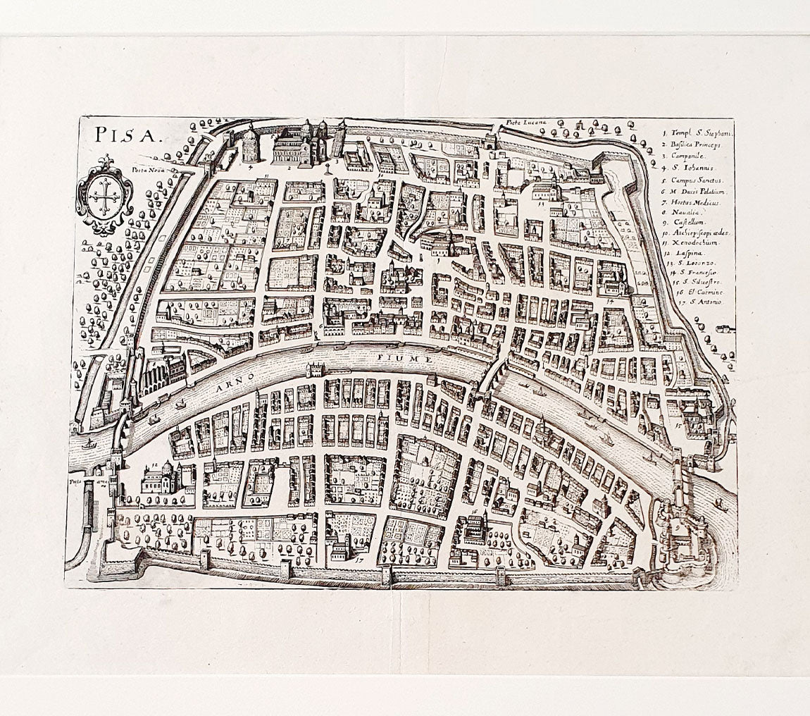 Original Parchment Map of the city of Pisa dated 1640