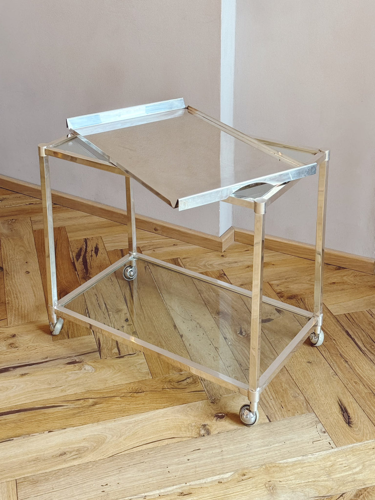 1960s Silver Lino Sabattini Italian Modernist Drinks Trolley with removable tray