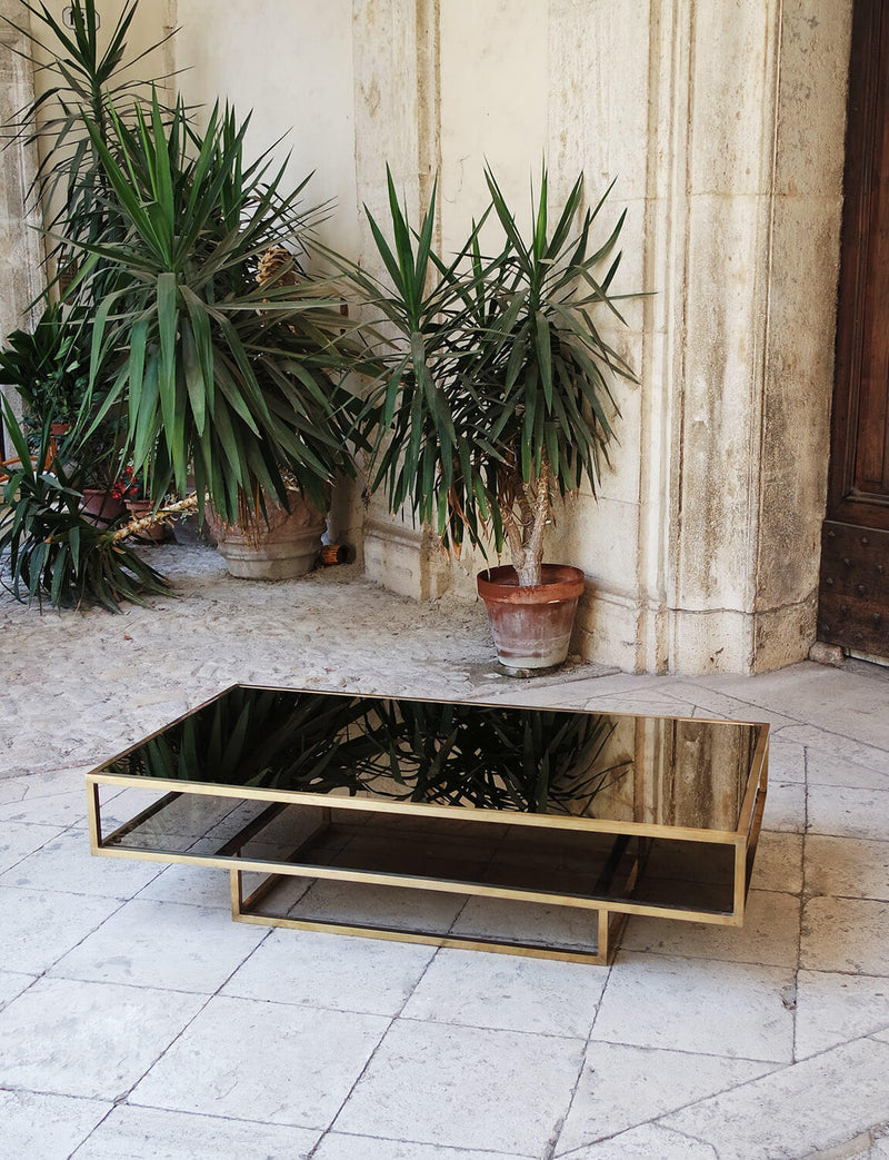 Large 1970s Mirror and Brass Coffee table