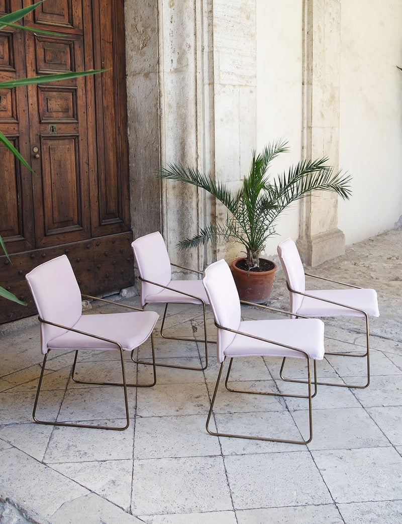 Set of Four 1970s Italian Soft Pink metal chairs