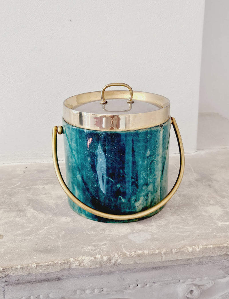 1960s Aldo Tura Green Goatskin Ice bucket and Cocktail Jug