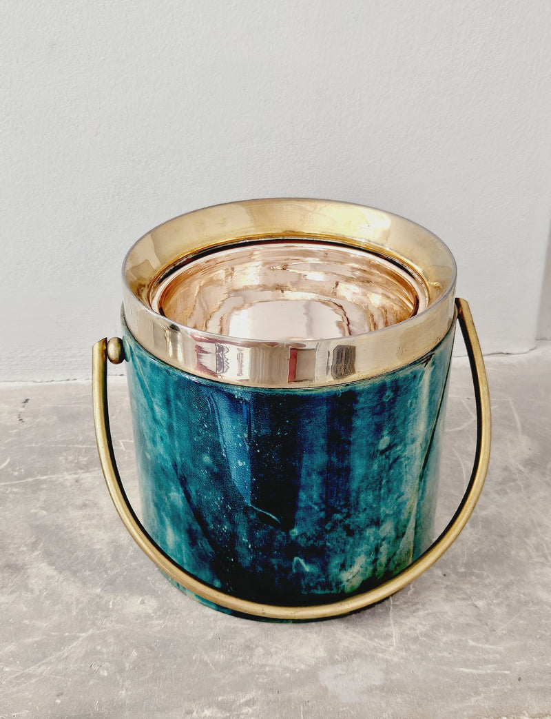 1960s Aldo Tura Green Goatskin Ice bucket and Cocktail Jug