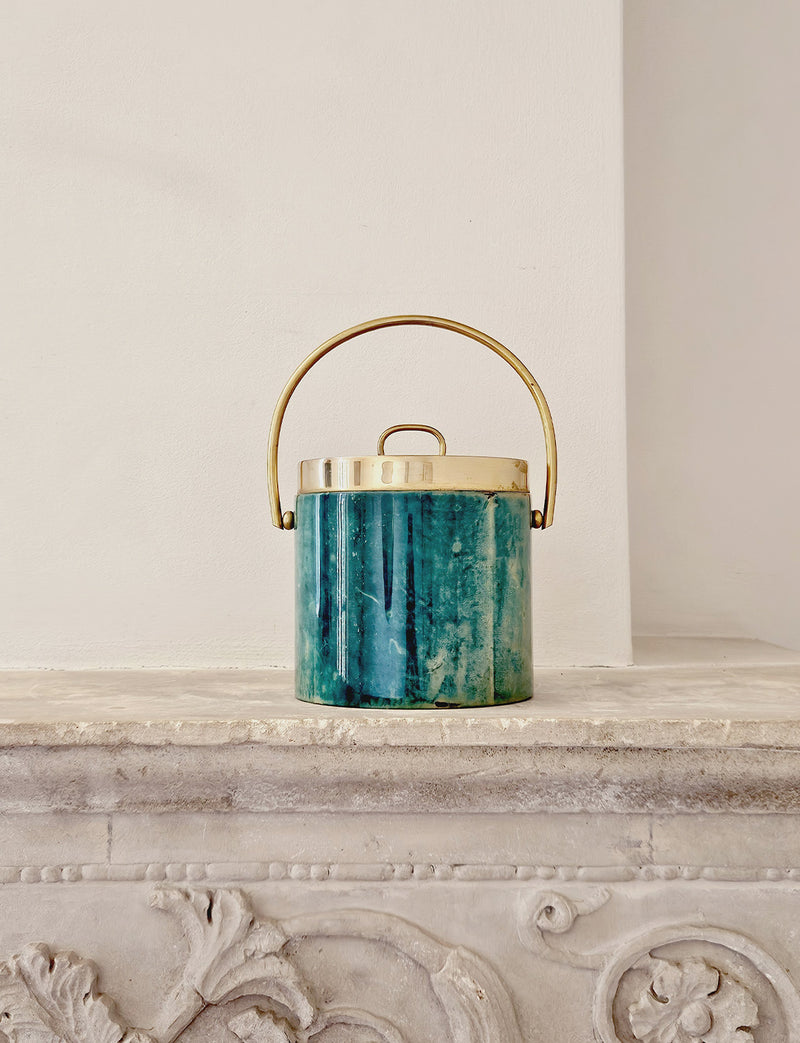 1960s Aldo Tura Green Goatskin Ice bucket and Cocktail Jug