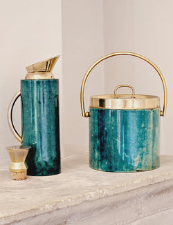 1960s Aldo Tura Green Goatskin Ice bucket and Cocktail Jug