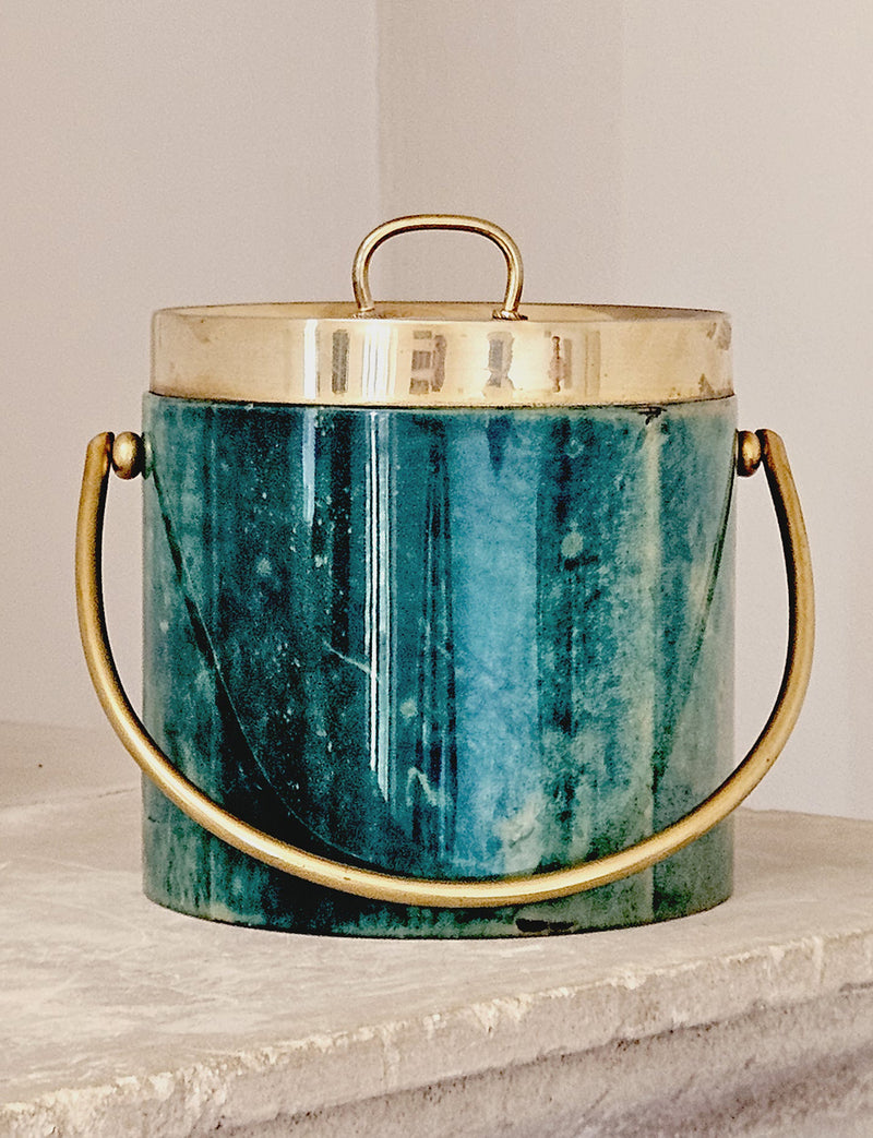 1960s Aldo Tura Green Goatskin Ice bucket and Cocktail Jug