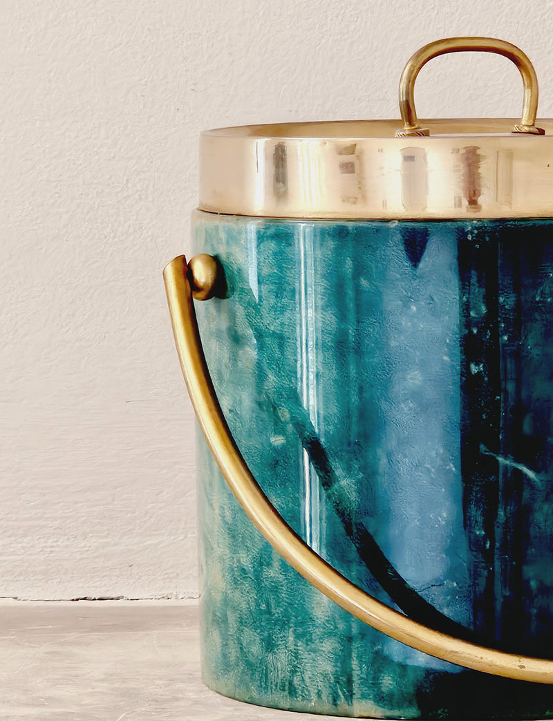 1960s Aldo Tura Green Goatskin Ice bucket and Cocktail Jug