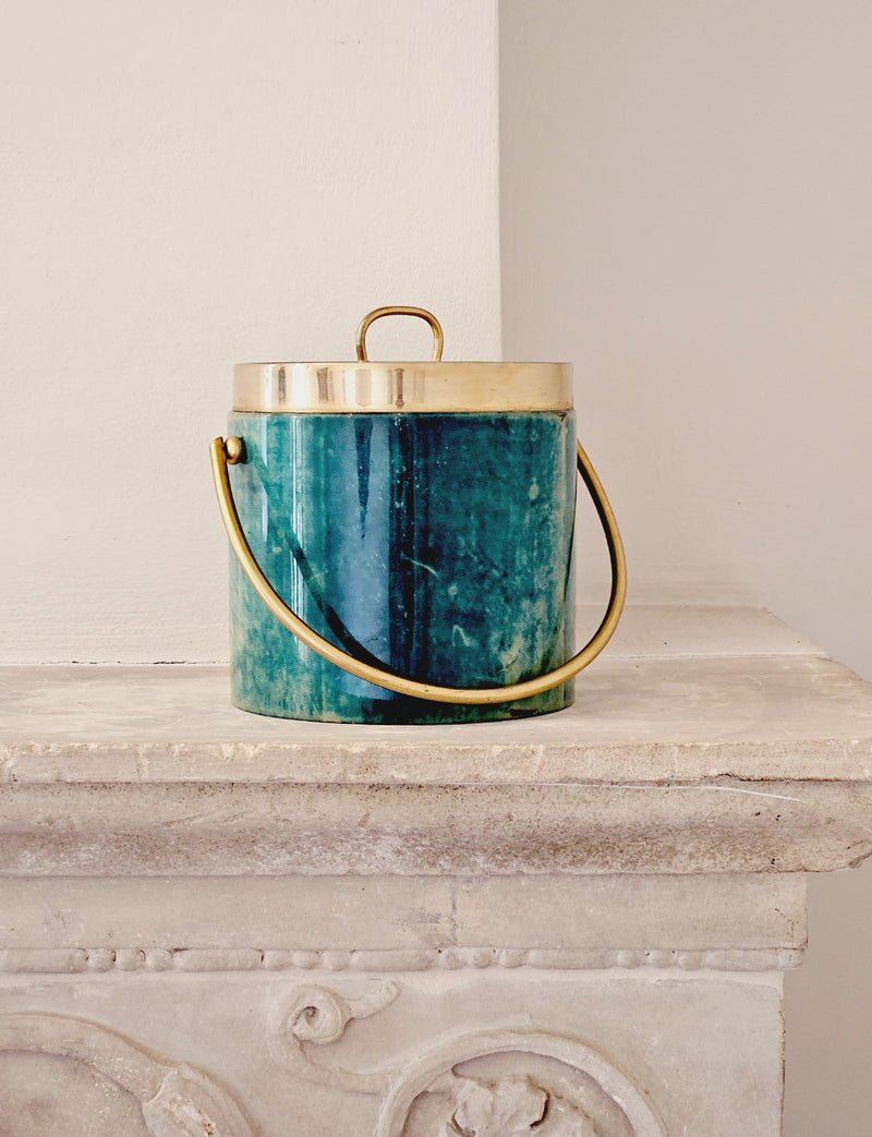 1960s Aldo Tura Green Goatskin Ice bucket and Cocktail Jug