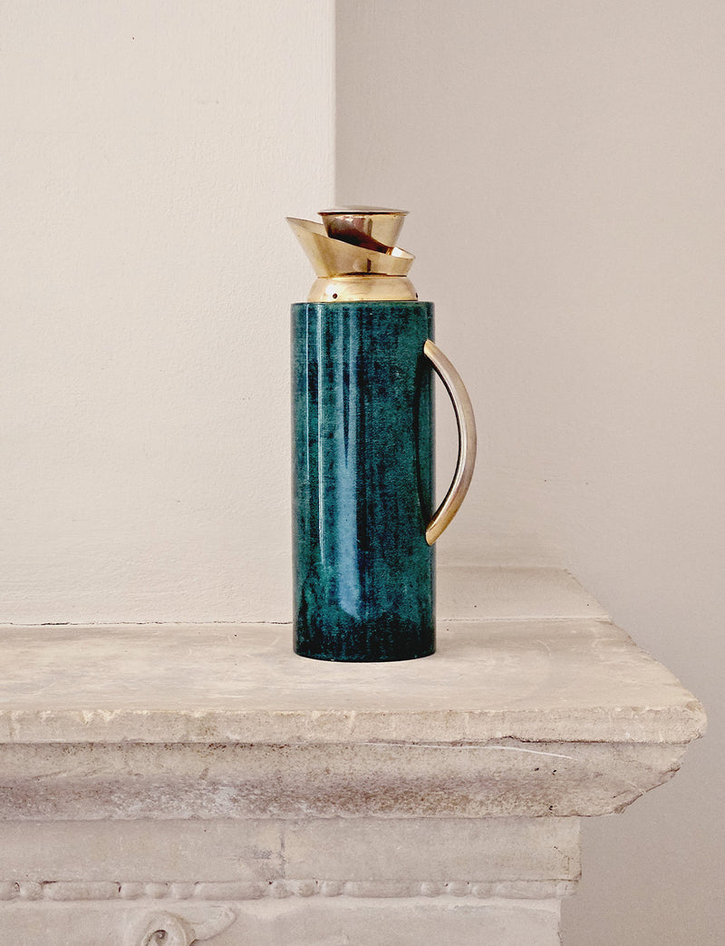 1960s Aldo Tura Green Goatskin Ice bucket and Cocktail Jug