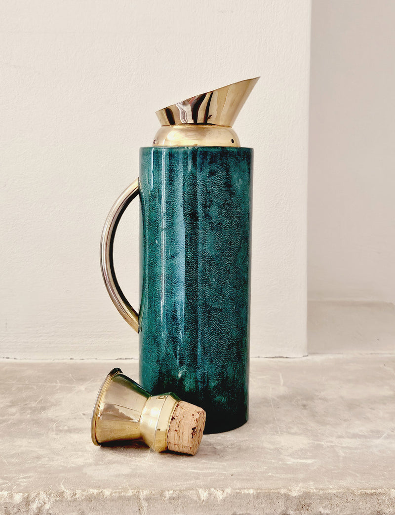 1960s Aldo Tura Green Goatskin Ice bucket and Cocktail Jug