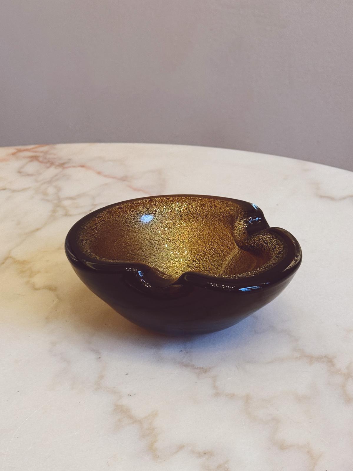 1970s Gold & Brown Murano Glass Bowl