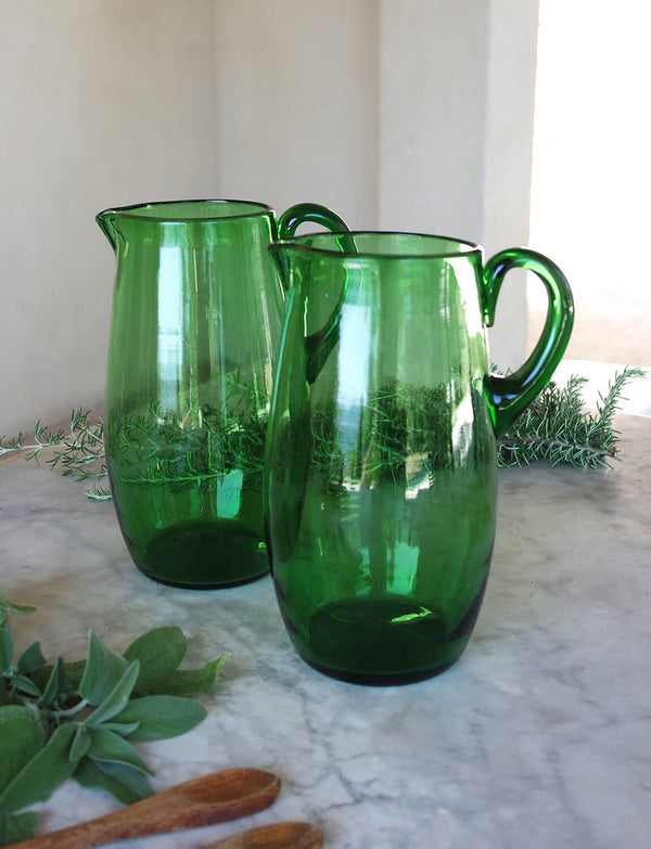 Pair of 1950s Green Empoli Glass Water Jugs