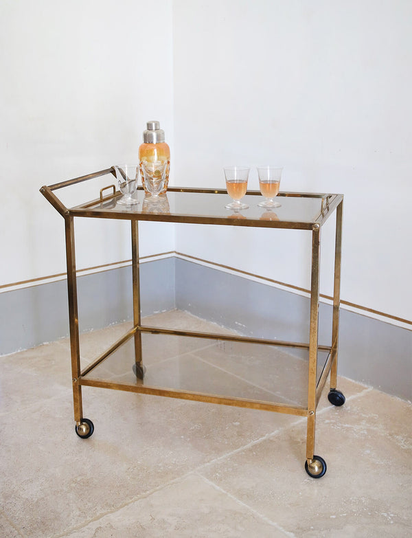 1980s Italian Brass Drinks Trolley with removable tray