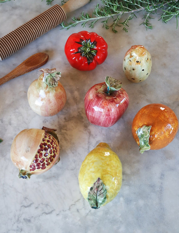 Seven Piece Set of 1950s Hand-painted Ceramic Fruit