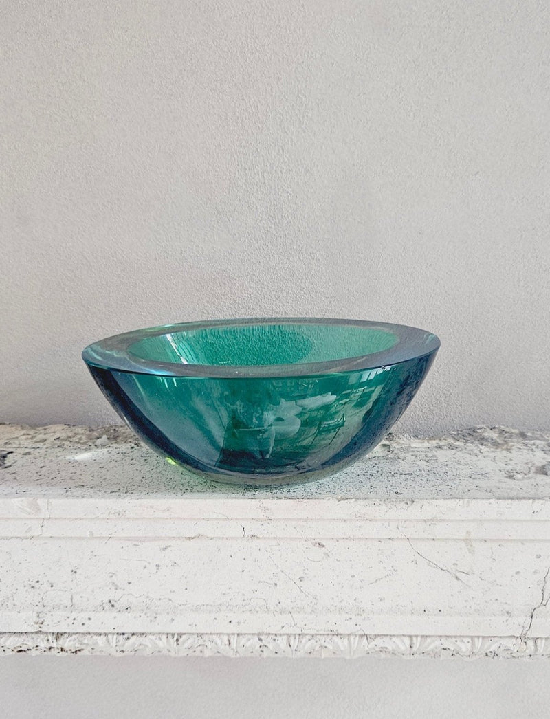 1970s Large oval green Flavio Poli Murano glass bowl