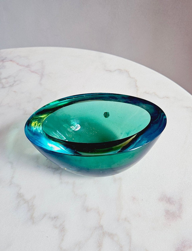 1970s Large oval green Flavio Poli Murano glass bowl