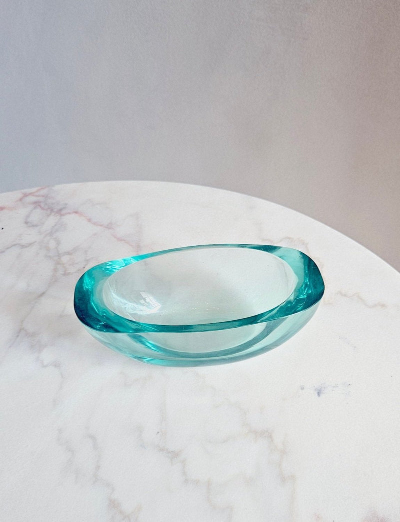 1950s Exceptional Seguso Murano Signed Turquoise Bowl