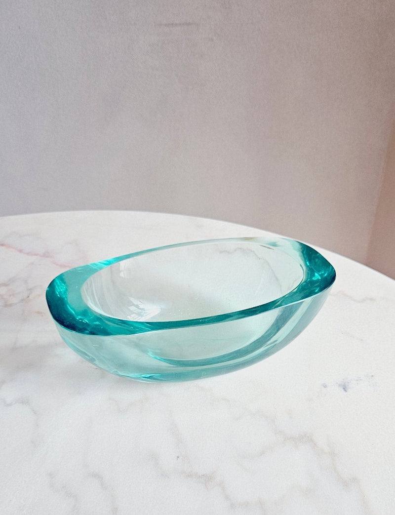 1950s Exceptional Seguso Murano Signed Turquoise Bowl