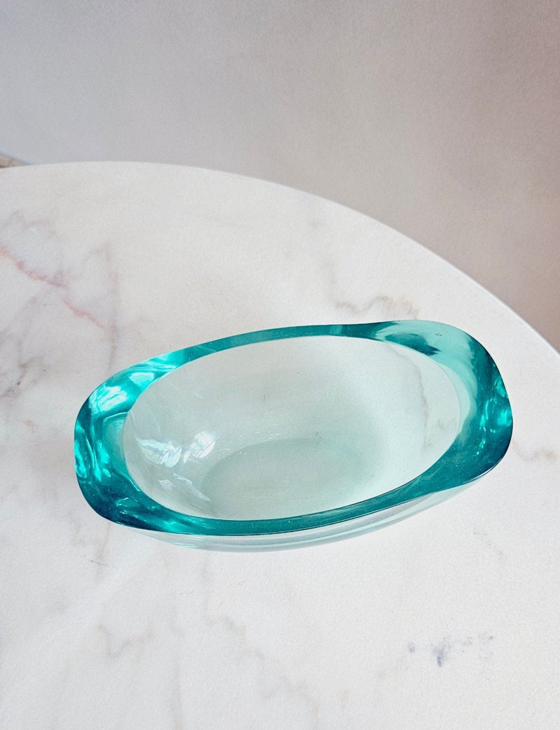 1950s Exceptional Seguso Murano Signed Turquoise Bowl