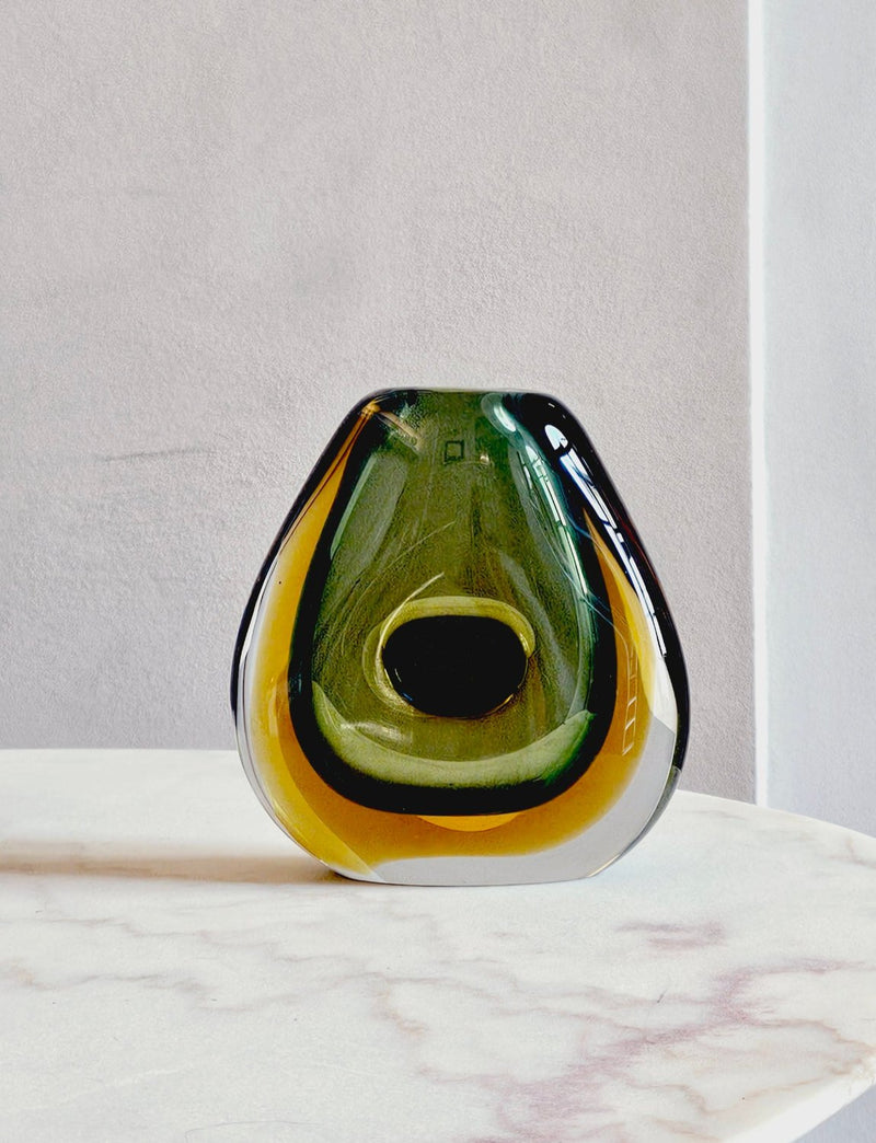 1960s Flavio Poli Olive Glass Sommerso Vase