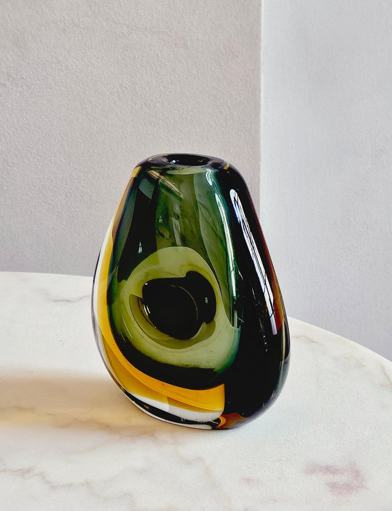 1960s Flavio Poli Olive Glass Sommerso Vase