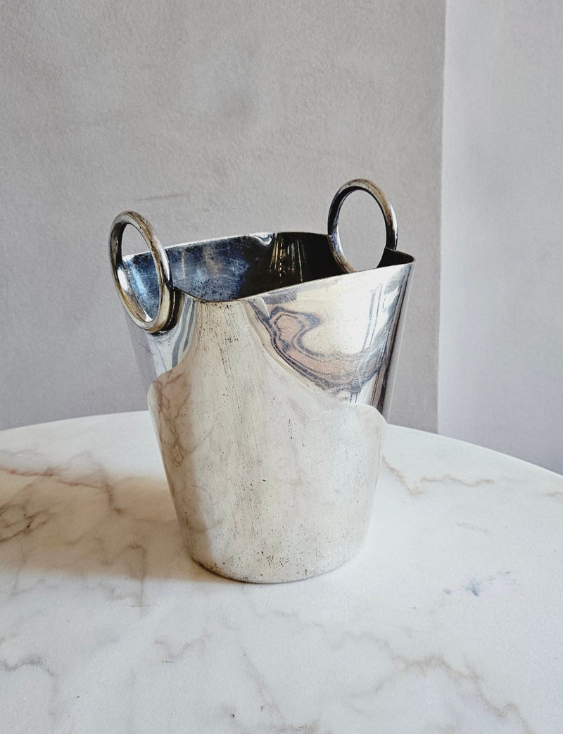 1970s Silver Ice bucket with hoop handles by Guido Niest