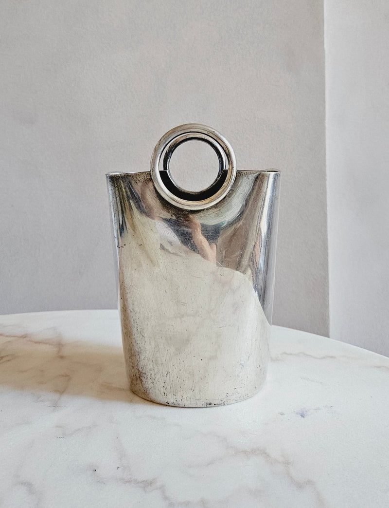 1970s Silver Ice bucket with hoop handles by Guido Niest