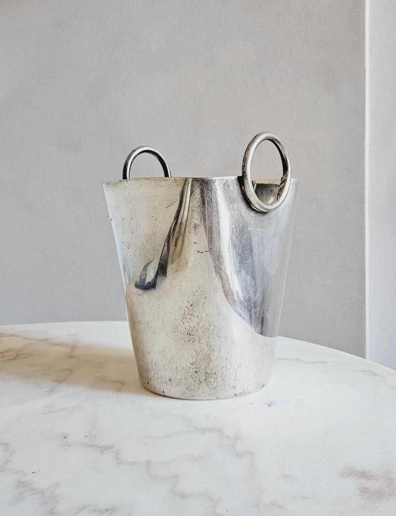 1970s Silver Ice bucket with hoop handles by Guido Niest