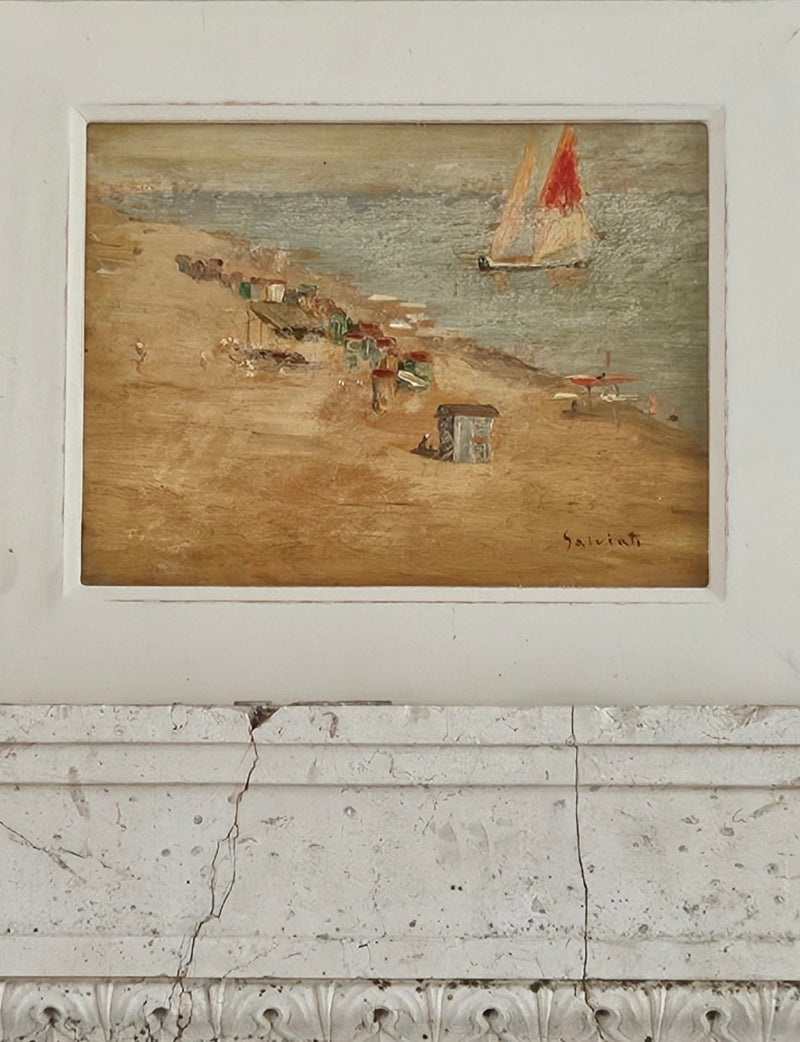 1940s Salviati Signed Italian Seaside Oil Painting