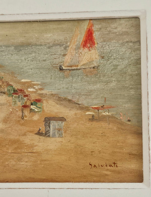 1940s Salviati Signed Italian Seaside Oil Painting