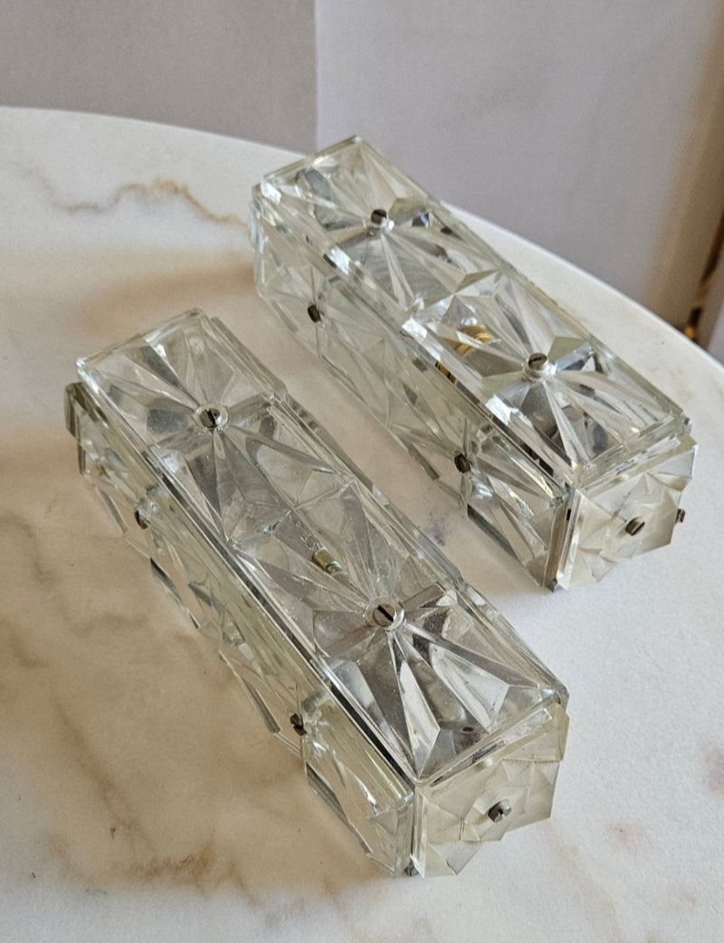 1960s Pair of Small Geometrical Italian Glass Appliques