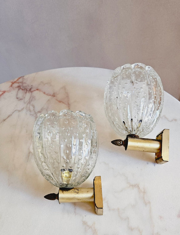 1950s Barovier Bolle Glass Appliques with brass base