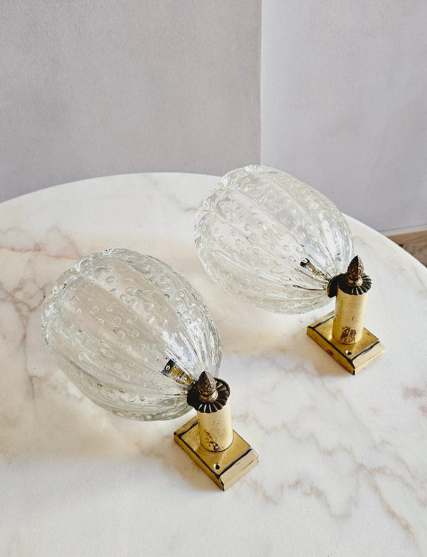 1950s Barovier Bolle Glass Appliques with brass base