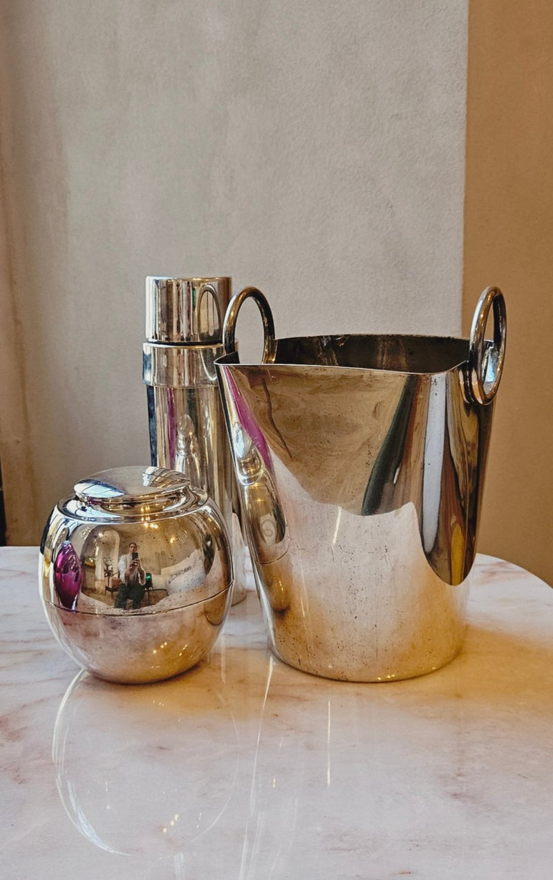 1970s Silver Ice bucket with hoop handles by Guido Niest