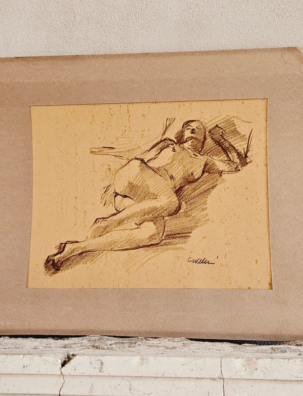 1960s Drawing of a Reclining Nude