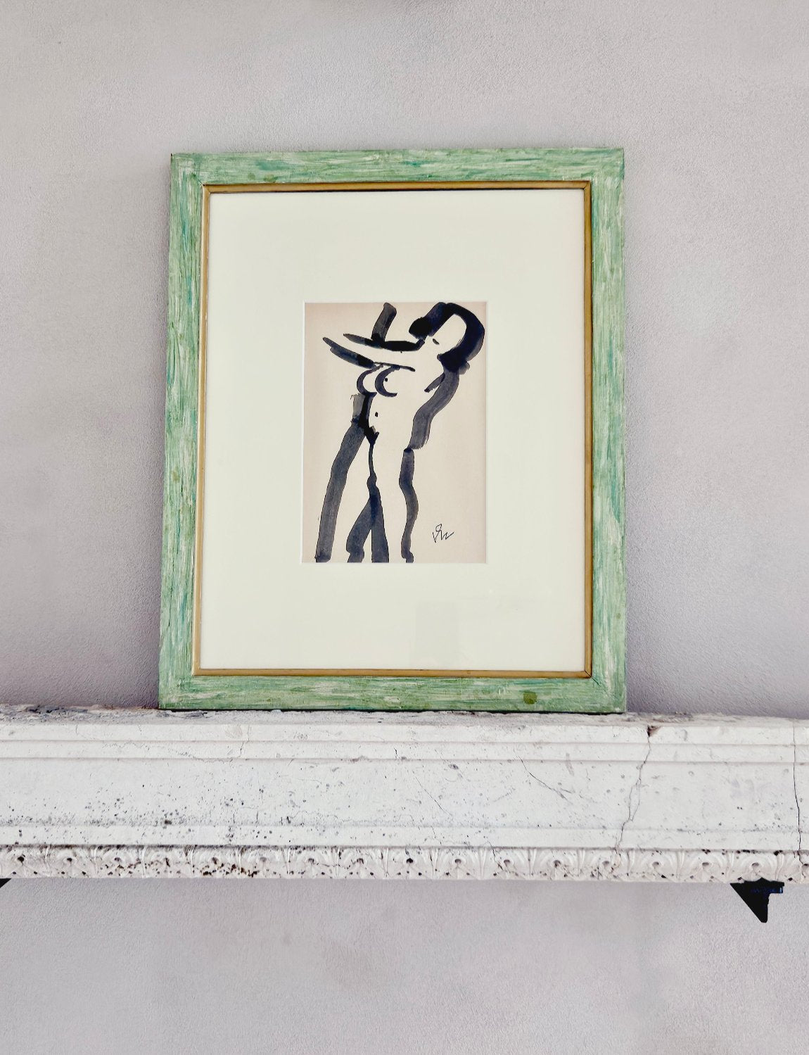 1950s Lucio Venna Nude in Green Frame  (B)