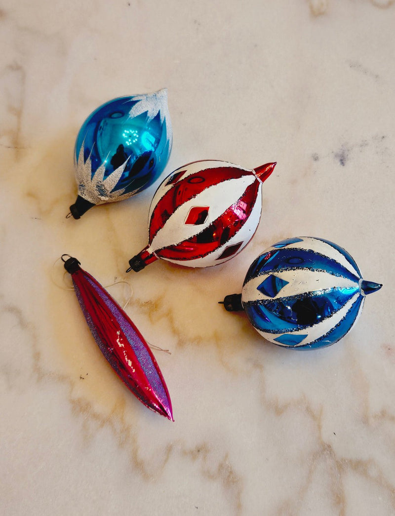 Set of 4 1970s Italian Vintage Christmas Baubles