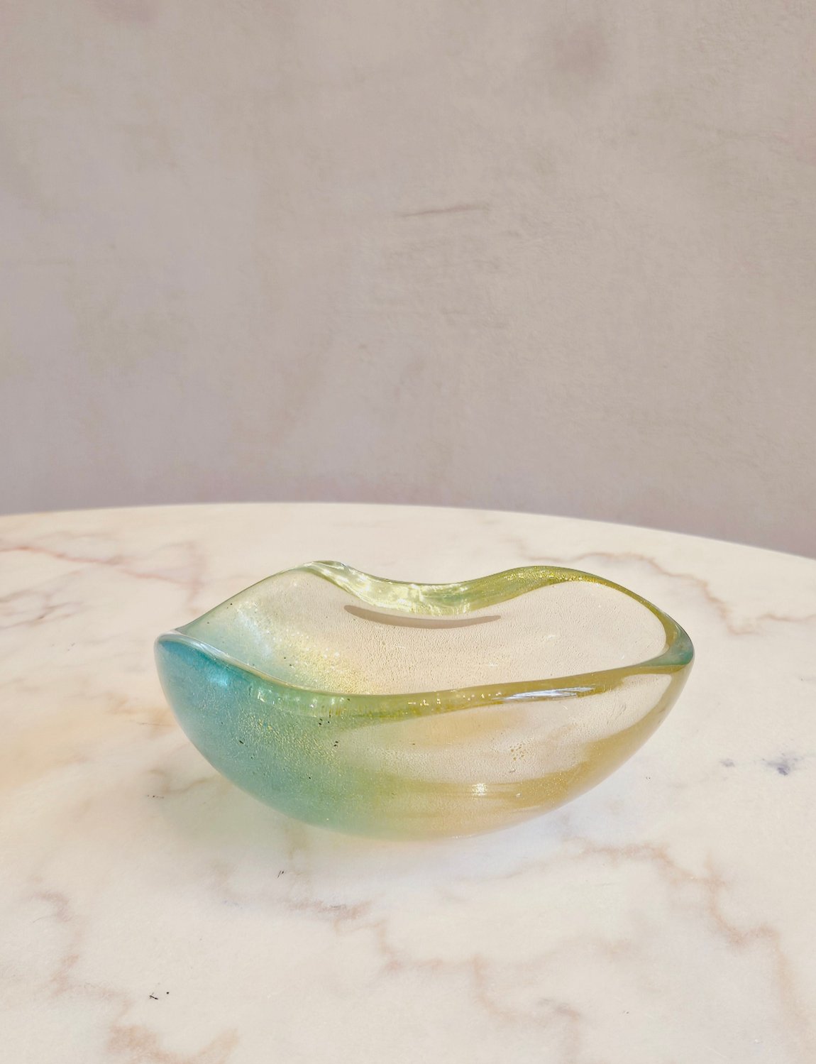 1950s Pale Gold & Green Murano Glass Bowl