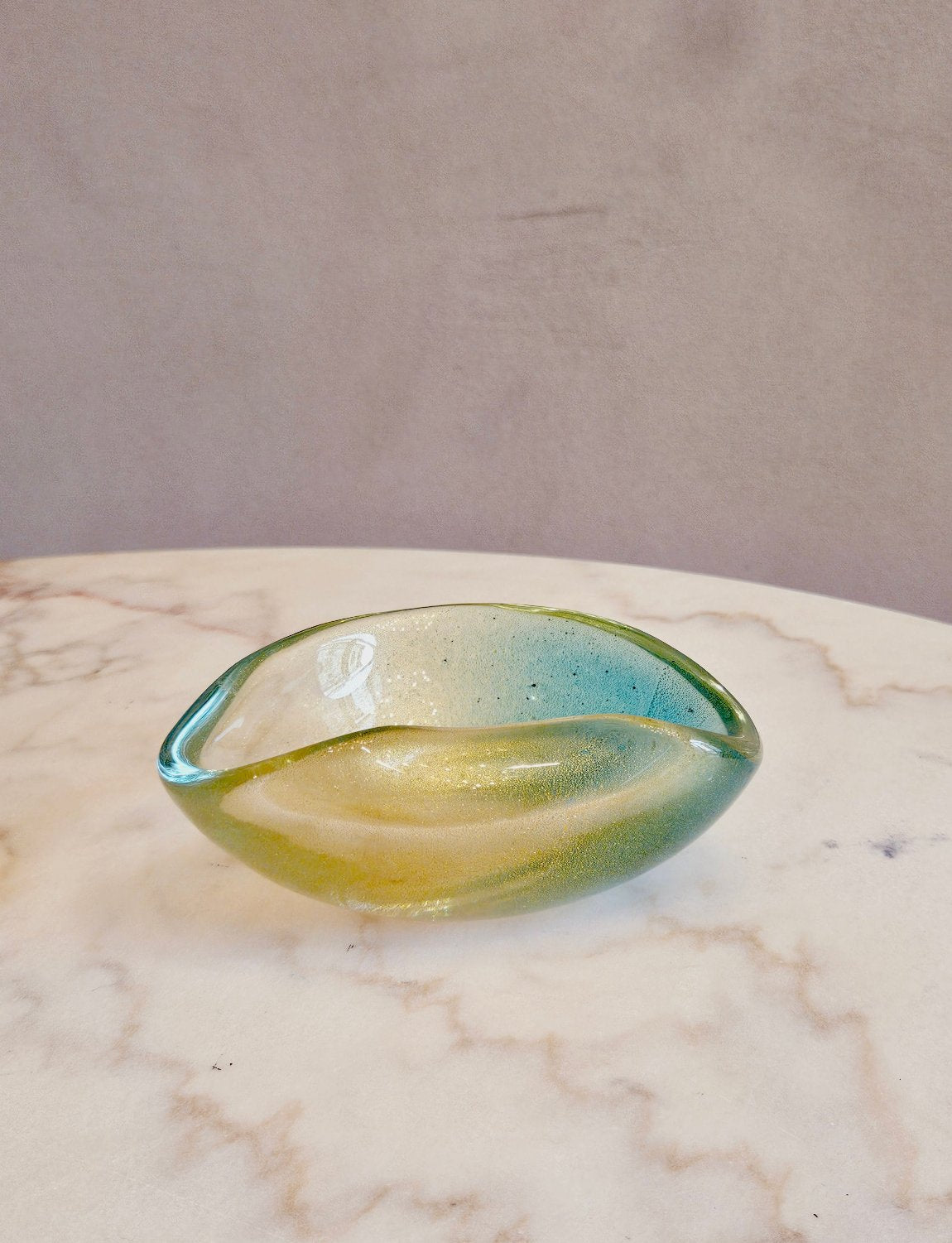 1950s Pale Gold & Green Murano Glass Bowl