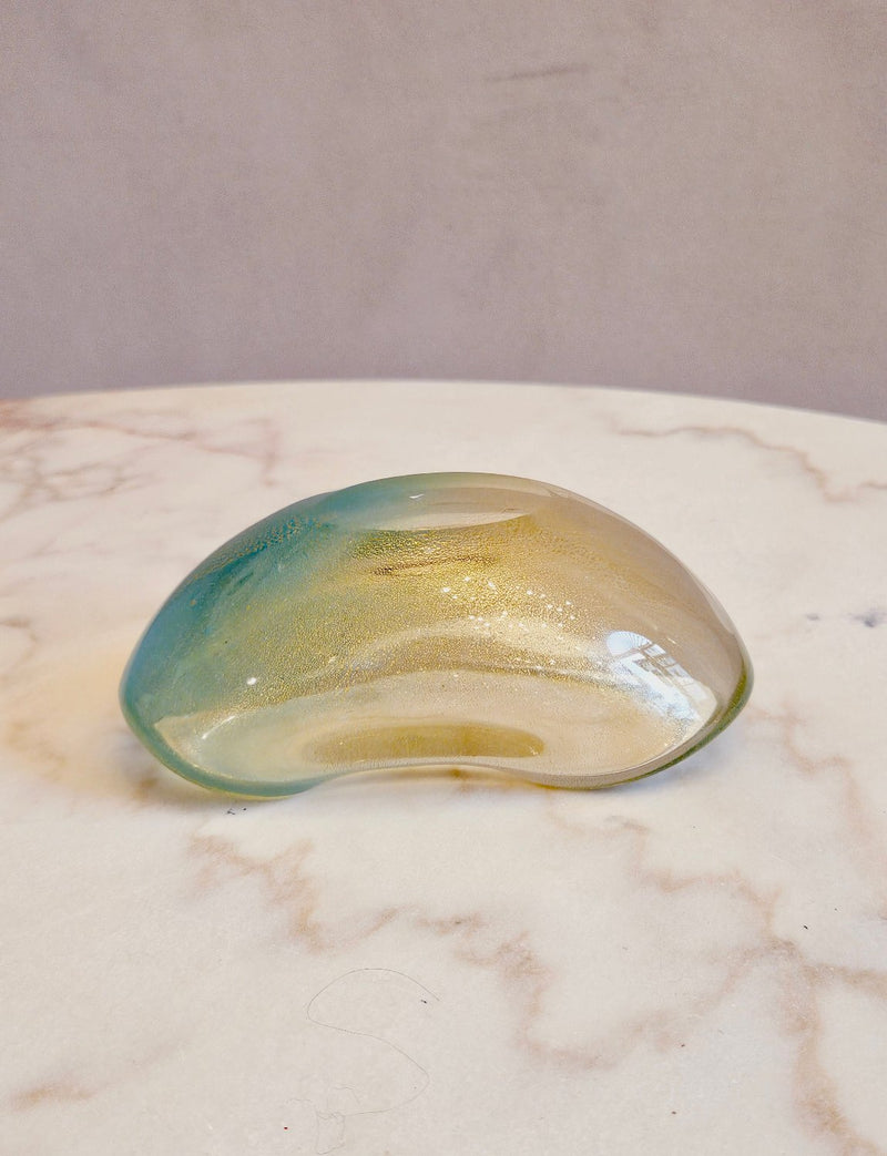 1950s Pale Gold & Green Murano Glass Bowl