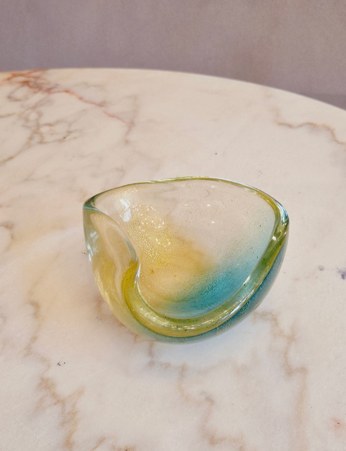 1950s Pale Gold & Green Murano Glass Bowl