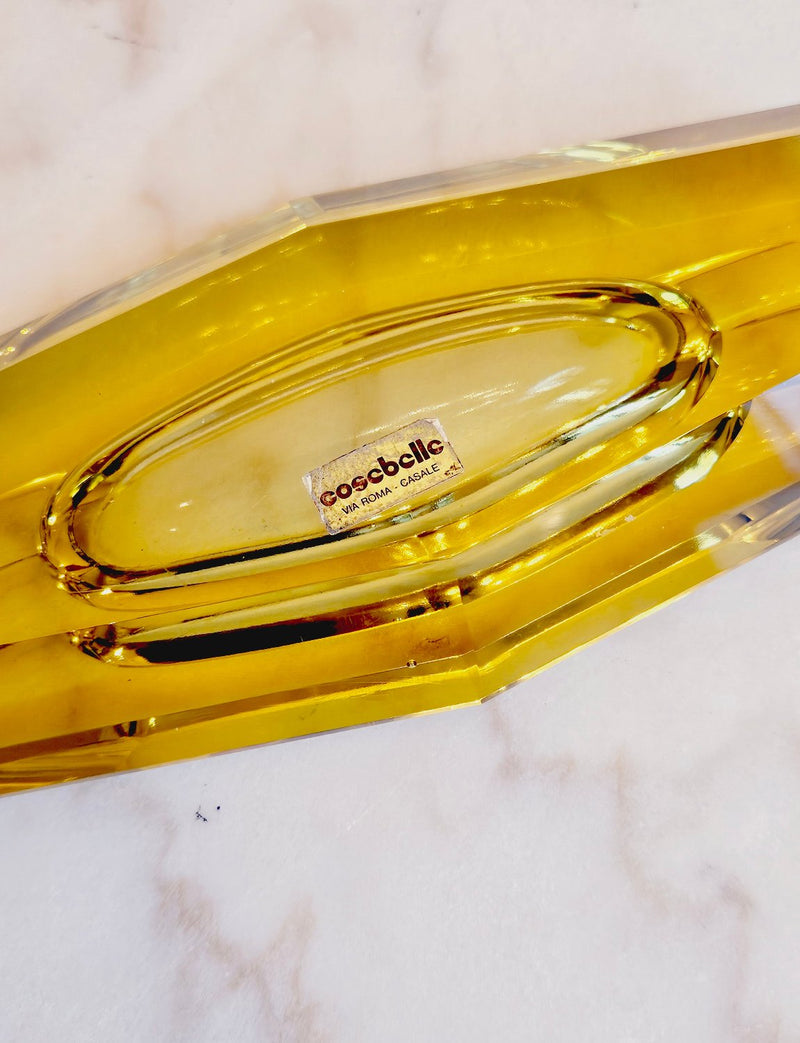 1950s Yellow Murano Glass Rectangular Bowl