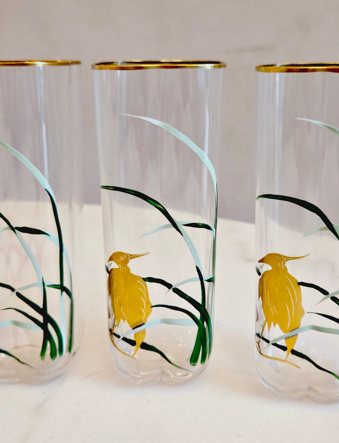 1950s Hand-painted Aperitivo Glasses with Gold Herons