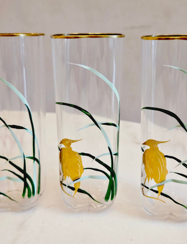 1950s Hand-painted Aperitivo Glasses with Gold Herons