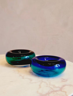 Pair of 1960s Green and Blue Murano Glass Bowls attributed to Cenedese